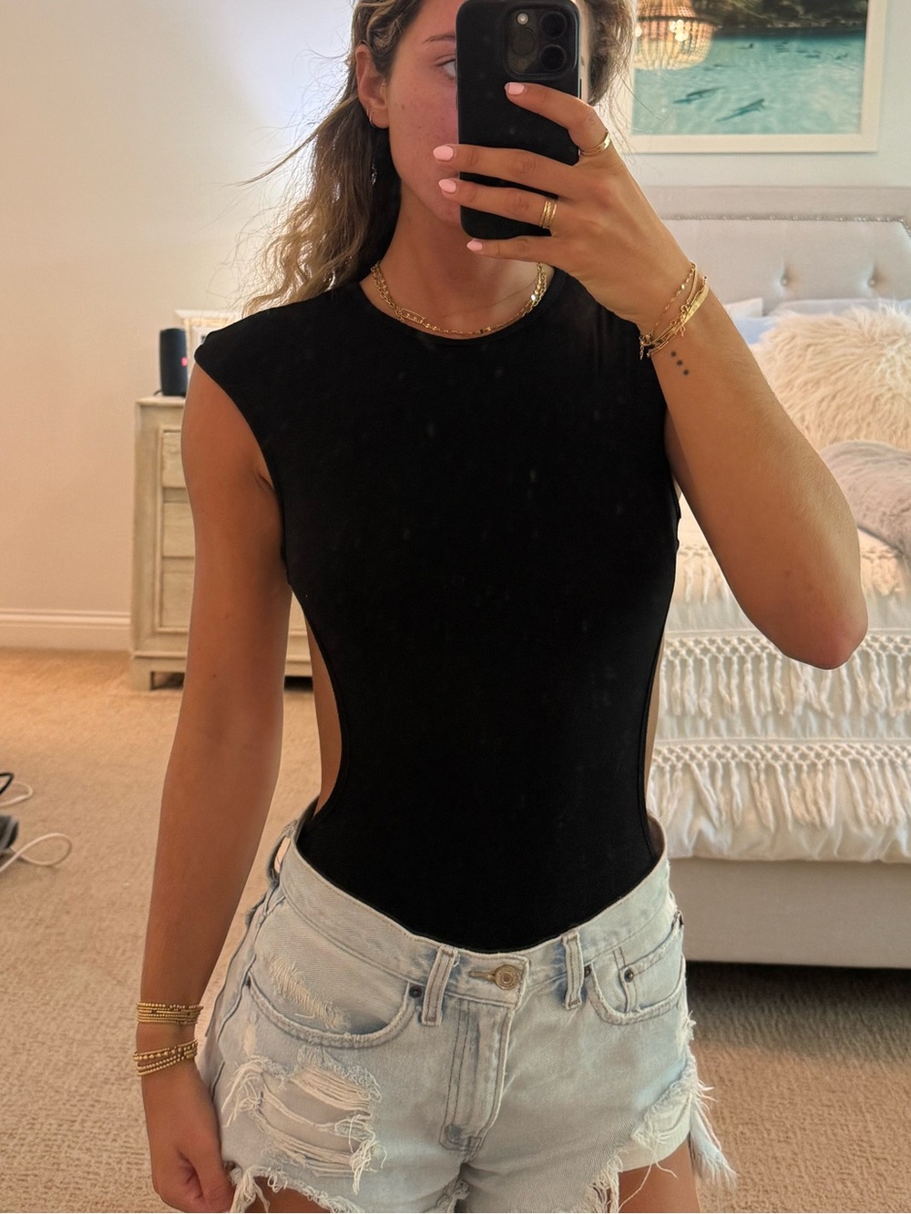 Black Cutout Bodysuit for Women